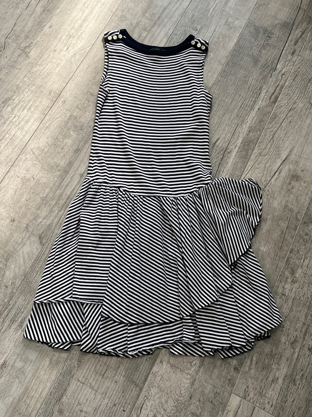 Vintage Ralph Lauren 100% Cotton 90’sStriped Sleeveless/Button detail Dress Sz M